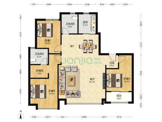 融创宸阅和鸣 3室1厅2卫 142平方