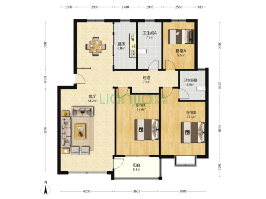 赵庄新邨 3室1厅2卫 141平方
