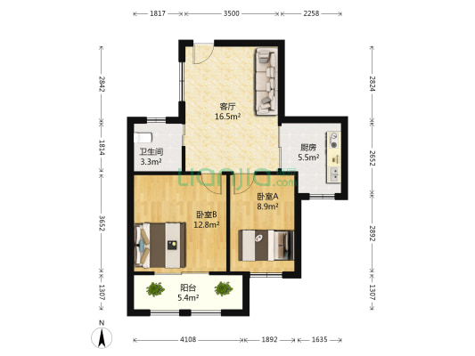 清荷园南园 2室1厅1卫 66平方