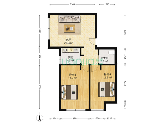 悦澜诚品 2室1厅1卫 88平方