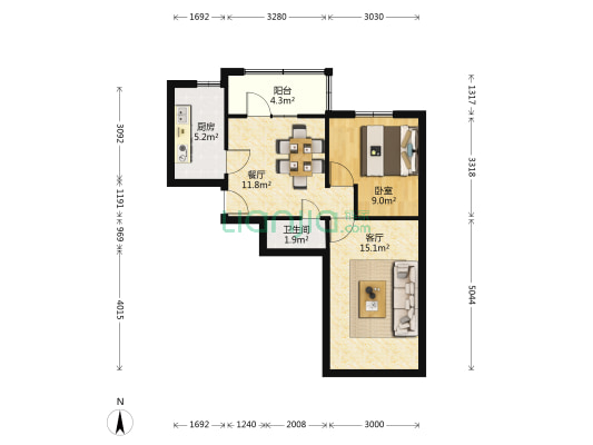 春风广场 1室2厅1卫 50平方