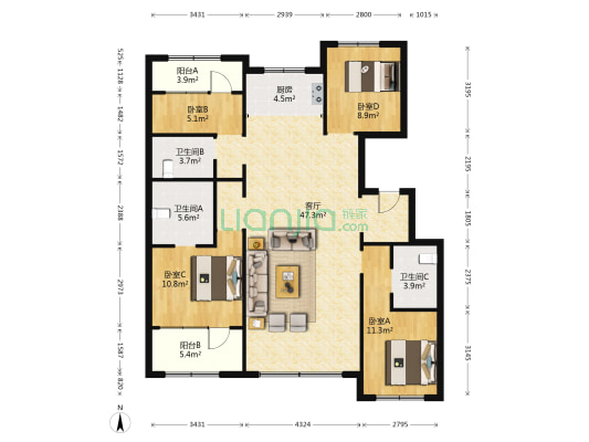 中海景阳公馆 4室1厅3卫 141平方