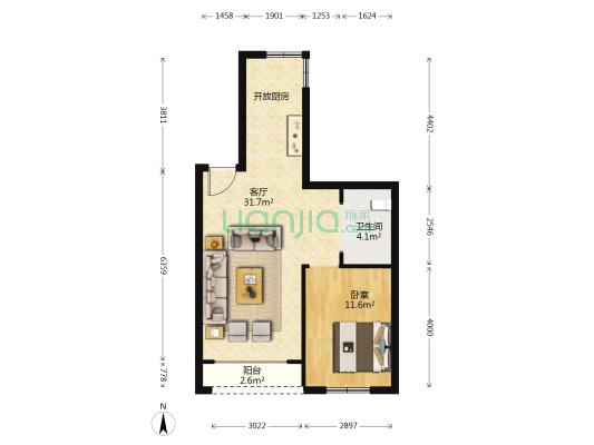 香槟橙郡 1室1厅1卫 75平方