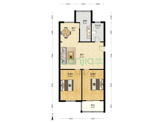 沁园新村B区 2室2厅1卫 100平方