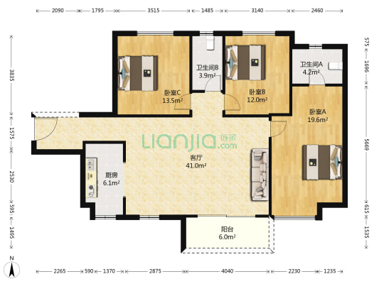 美的西海岸花园东区 3室1厅2卫 125平方