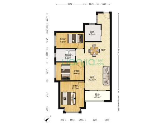 万科金色家园幸福里 3室1厅1卫 90平方