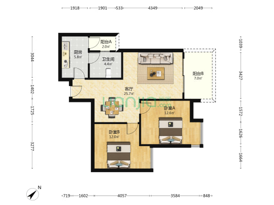 杰信华府广场 2室1厅1卫 70平方