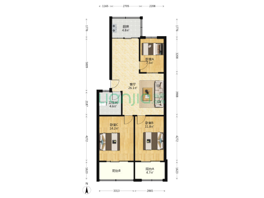 临府小区 3室1厅1卫 97平方