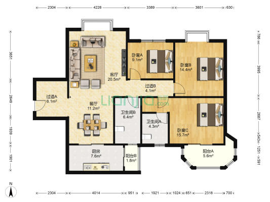 凌云新苑 3室2厅2卫 142平方