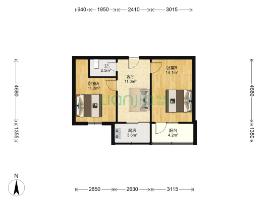 雁塔区兽医站家属院 2室1厅1卫 54平方