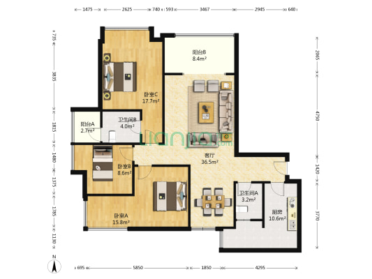 嘉悦江庭 3室1厅2卫 126平方
