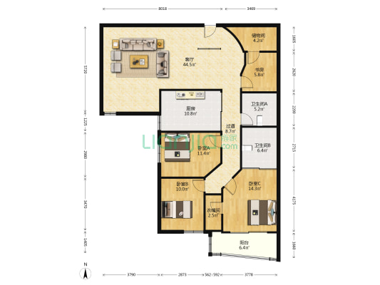 新世纪大厦 4室1厅2卫 186平方