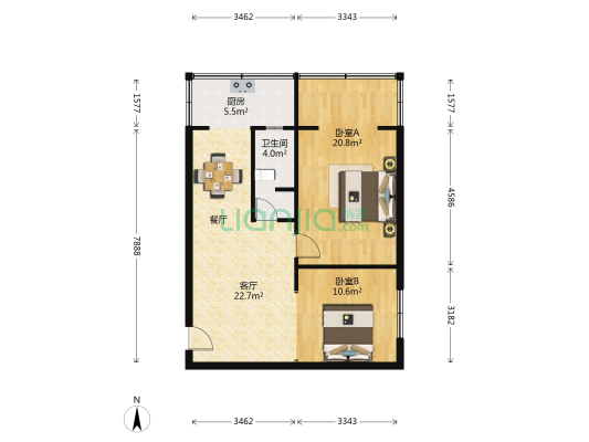 昆百大宿舍（吴井路） 2室1厅1卫 59平方