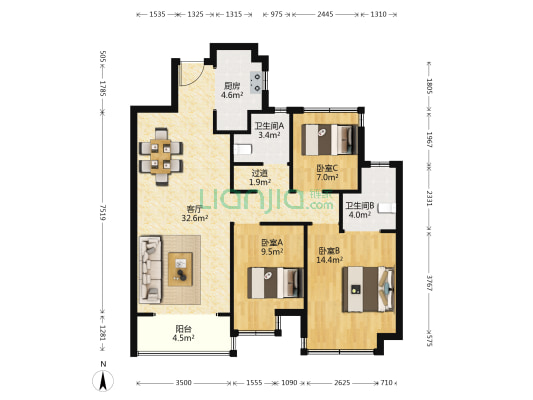吾悦和府润园 3室1厅2卫 108平方
