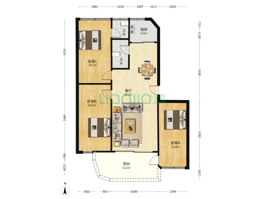鸿裕一街 3室1厅2卫 98平方