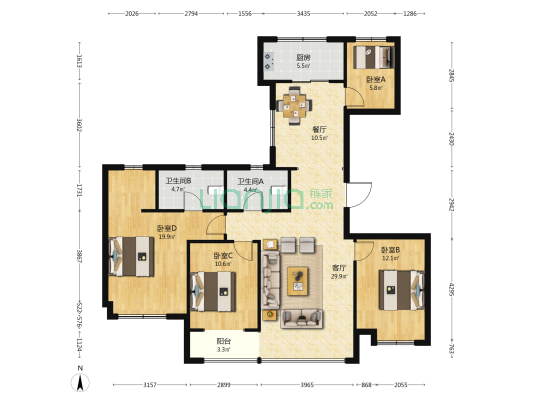 天正·山河玺院 4室2厅2卫 147平方