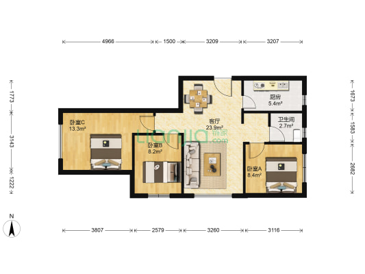 万科樱花园 3室1厅1卫 88平方
