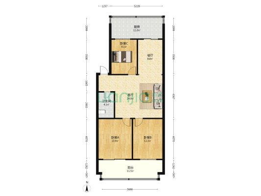 糖酒公司家属院 3室2厅1卫 101平方