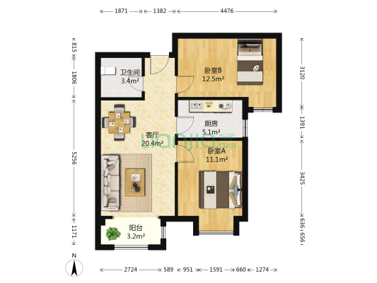 北大资源阅府 2室1厅1卫 82平方
