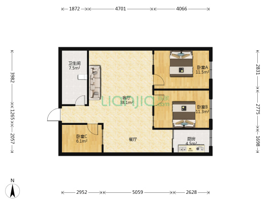 观湖印象 3室1厅1卫 114平方