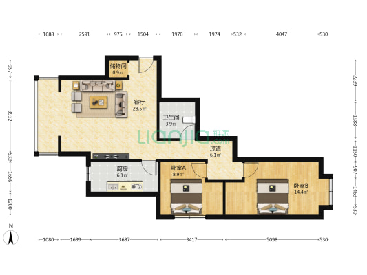石化学院西小区 2室1厅1卫 90平方
