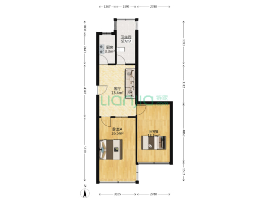 华中西路一百九十二号 2室1厅1卫 67平方