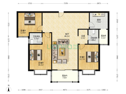 纬五路47号院 3室1厅2卫 154平方