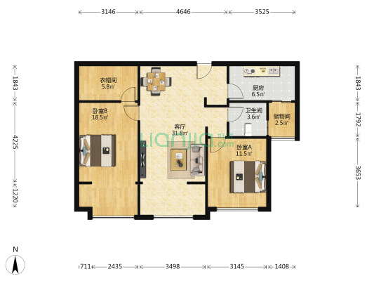 兰州蘭园 2室1厅1卫 102平方