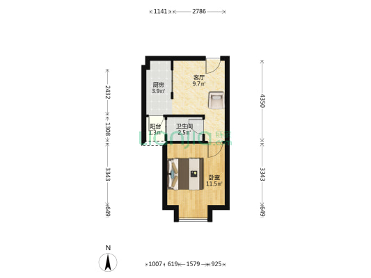 新世纪广场 1室1厅1卫 37平方