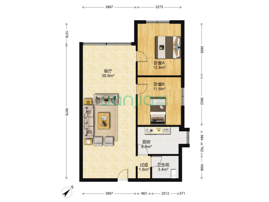 杏园小区 2室1厅1卫 86平方