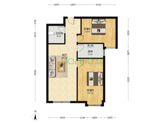 此房楼位佳 采光无遮挡  精装修 房龄新 近公园-户型图