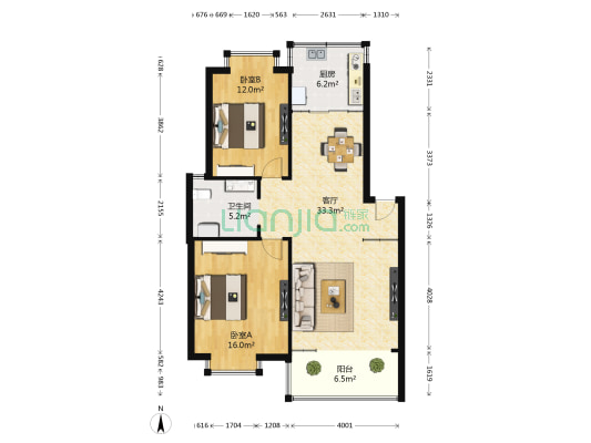 南阳百合小区 2室1厅1卫 88平方