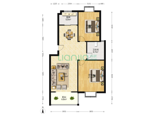 高松岭 2室2厅1卫 135平方
