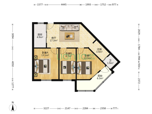 河海大厦 3室1厅1卫 97平方