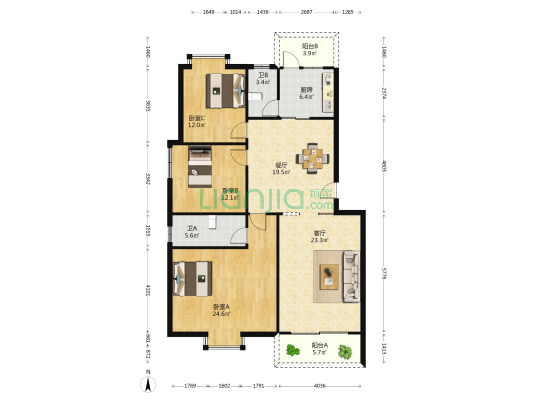 锦盛花园 3室2厅2卫 144平方