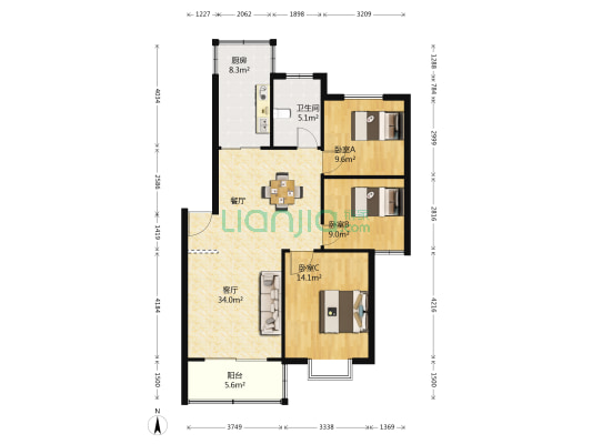 芙蓉公寓 3室1厅1卫 96平方