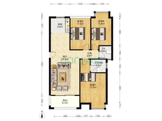 浩龙音乐界 3室1厅2卫 130平方