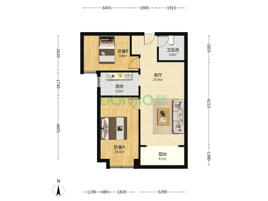 东胜时间山C区 2室1厅1卫 89平方