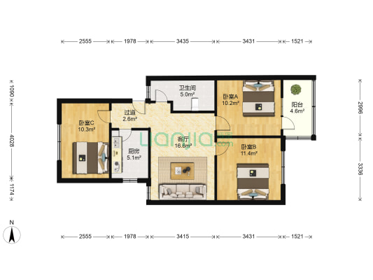 城市经典花园小区 3室1厅1卫 81平方