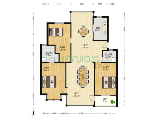 金都花园 3室2厅2卫 125平方