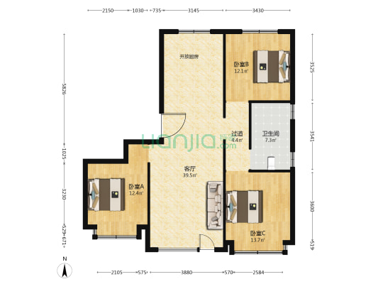 云海世家 3室1厅1卫 134平方