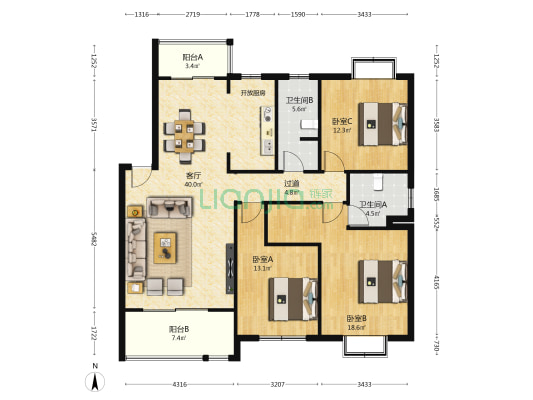 长水航城木棉苑 3室1厅2卫 125平方