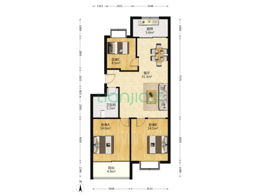 鹤山小区 3室1厅1卫 103平方