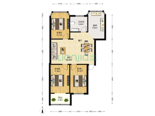 金球小区 3室1厅1卫 96平方