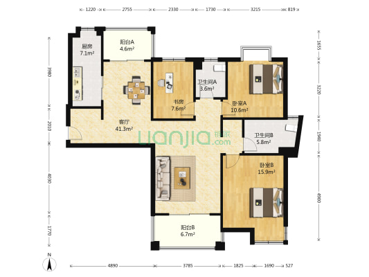 石湖华城 3室1厅2卫 130平方