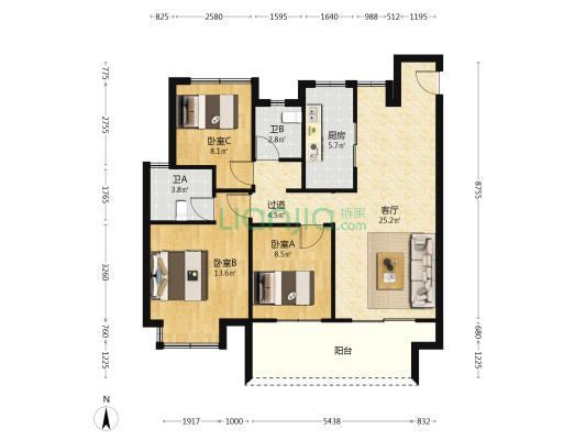 爱情溪岸 3室1厅2卫 105平方