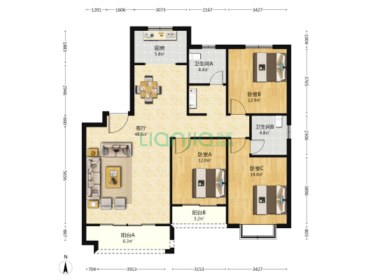 御府铭筑 3室1厅2卫 140平方