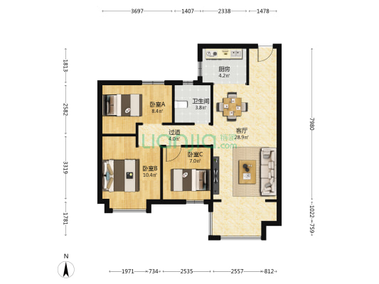 碧桂园学府里 3室1厅1卫 93平方