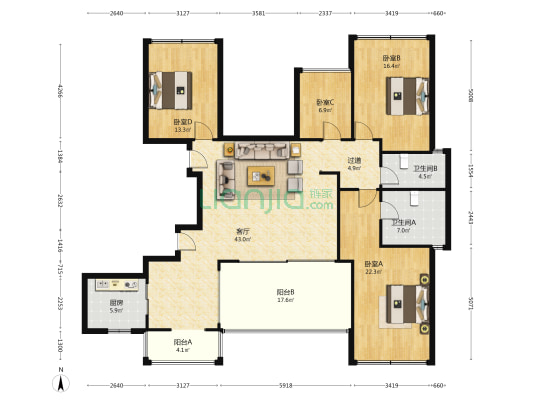 麓山上院 4室1厅2卫 166平方