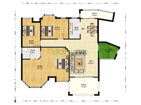 荷兰水乡揽胜 3室1厅1卫 179平方